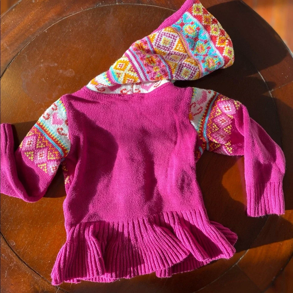 Childrens Place Pink Hoodie Ruffle Pattern Sweater Size 24 Months